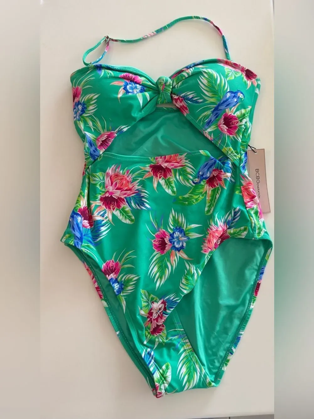 BCBGeneration Women's One Piece Swimsuit Knot Front Cut Out Tummy Control, NWT